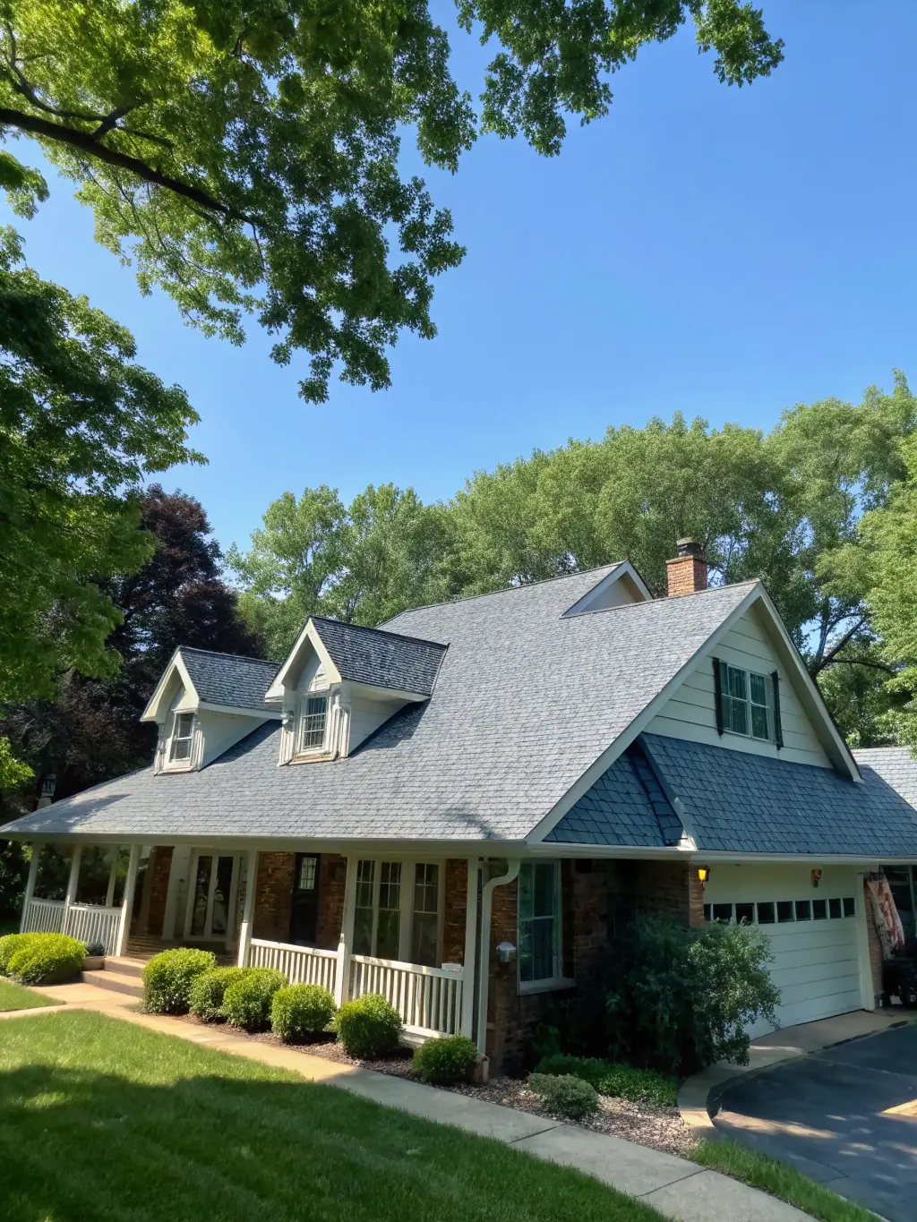 A newly installed asphalt shingle roof on a sunny day, showcasing the quality and durability of JB's Contracting and Maintenance's roofing services.