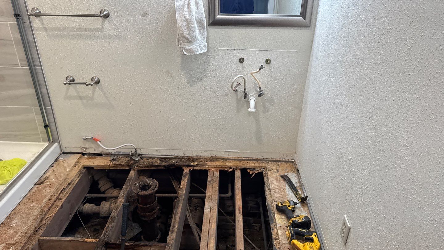 Bathroom floor framing during remodeling
