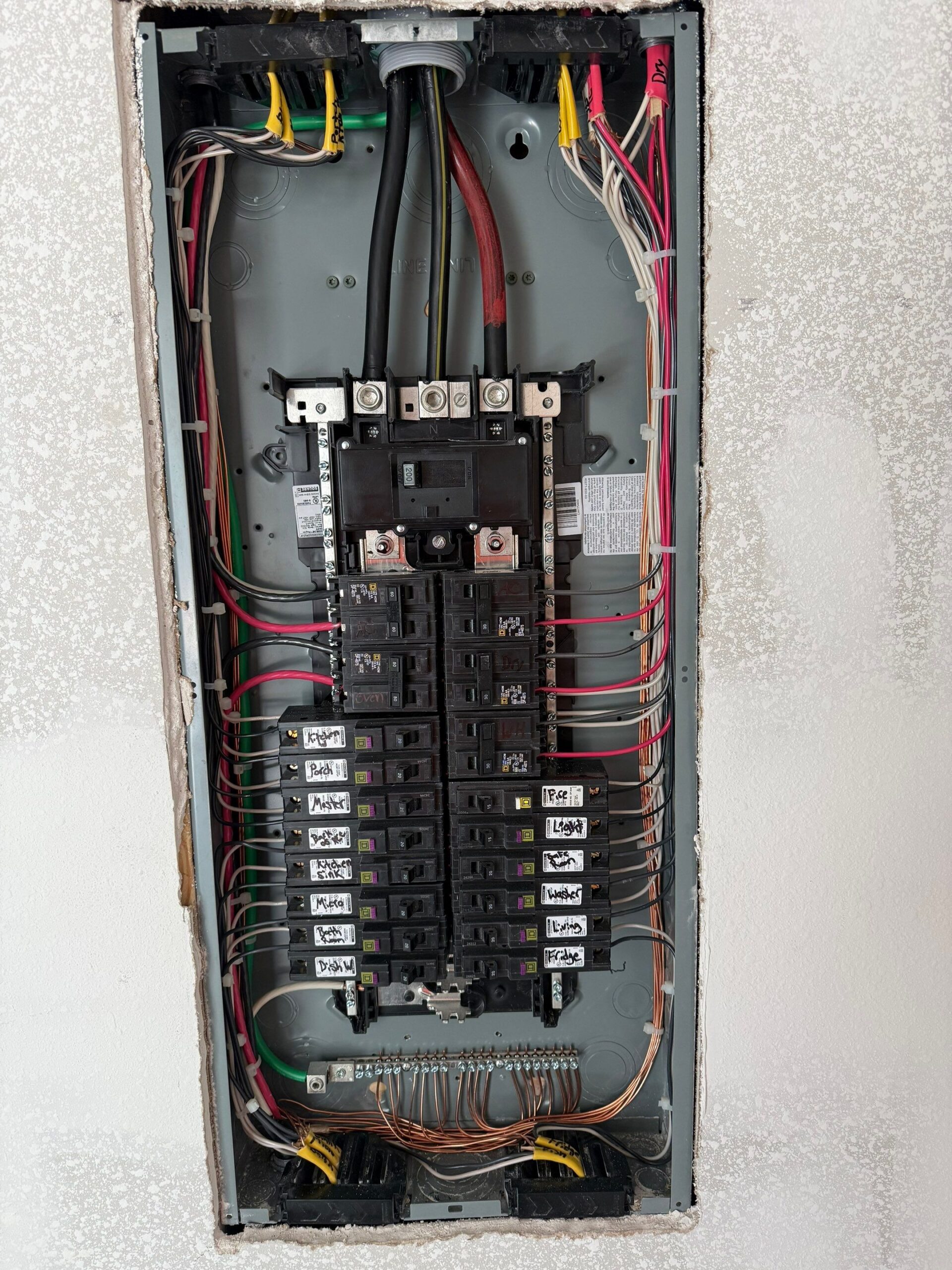 Open electrical panel and wiring