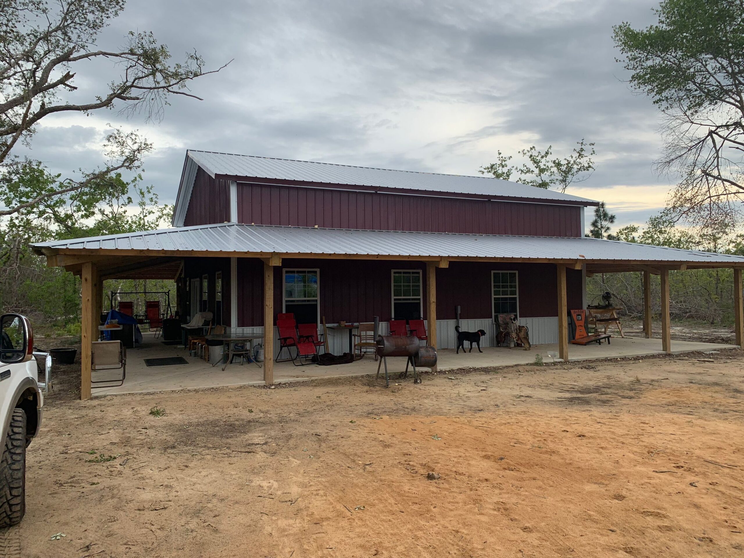 Finished pole-barn home with covered porch