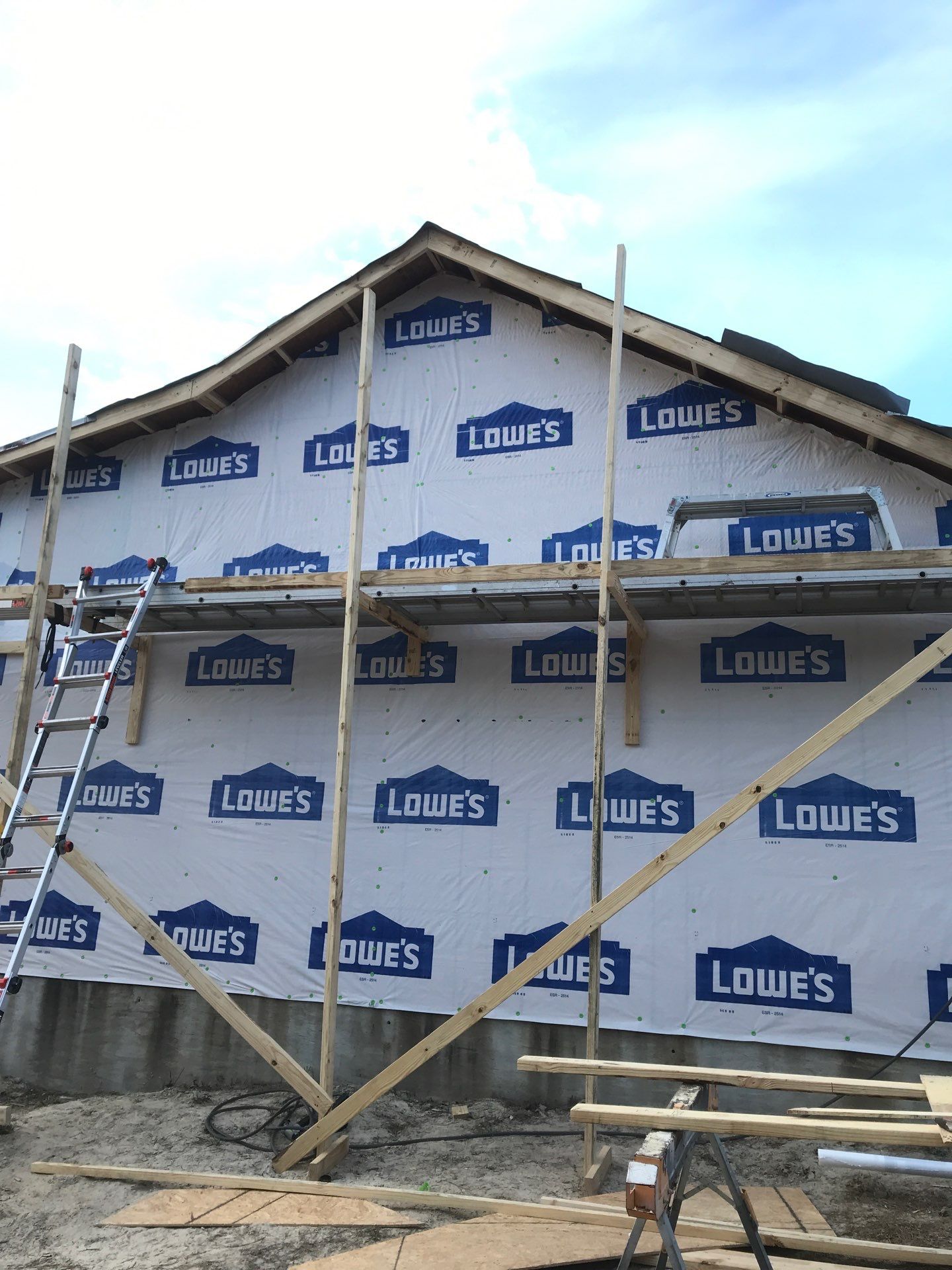 Wrapped gable wall before siding