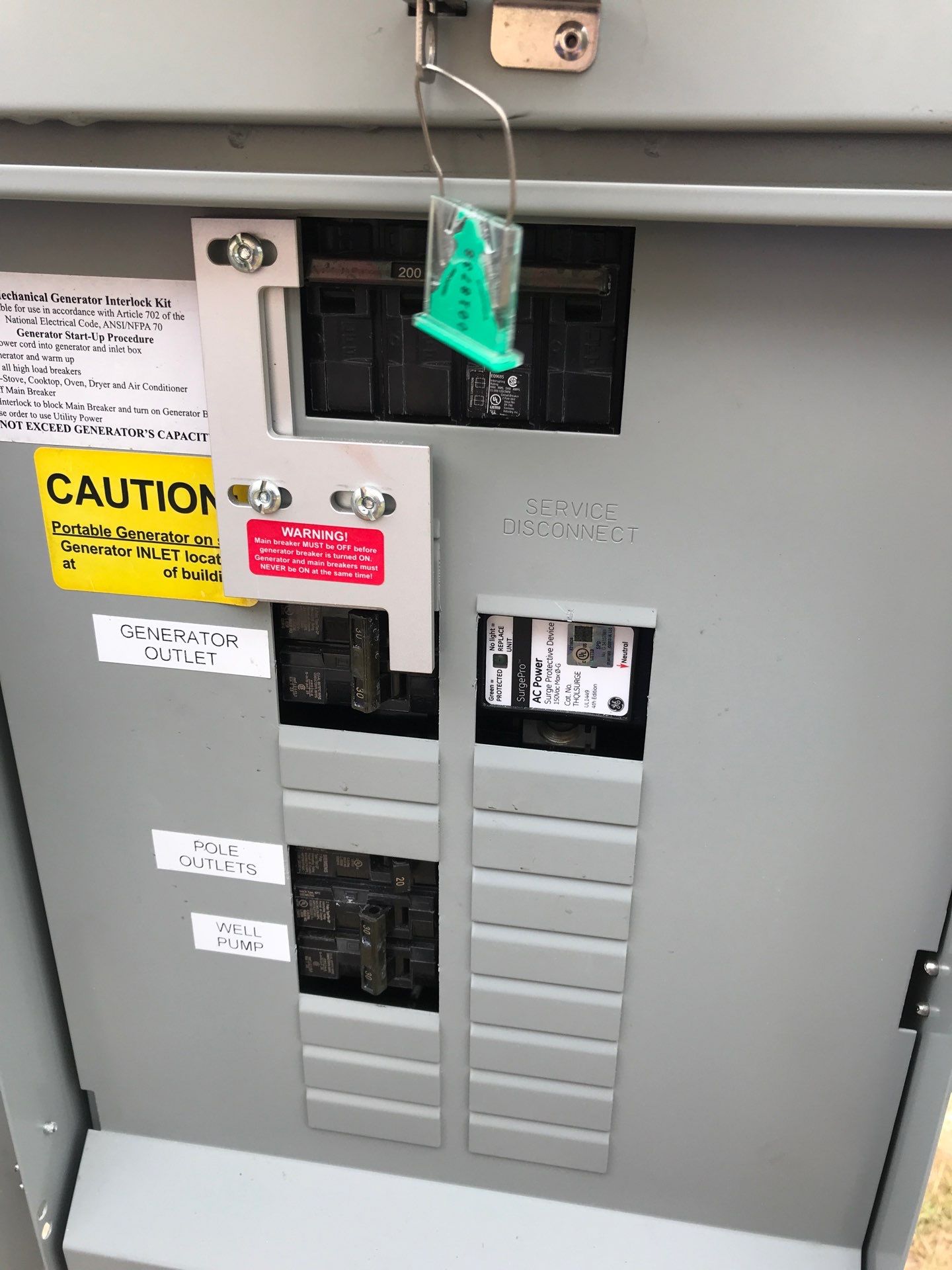 Generator interlock and electrical panel detail