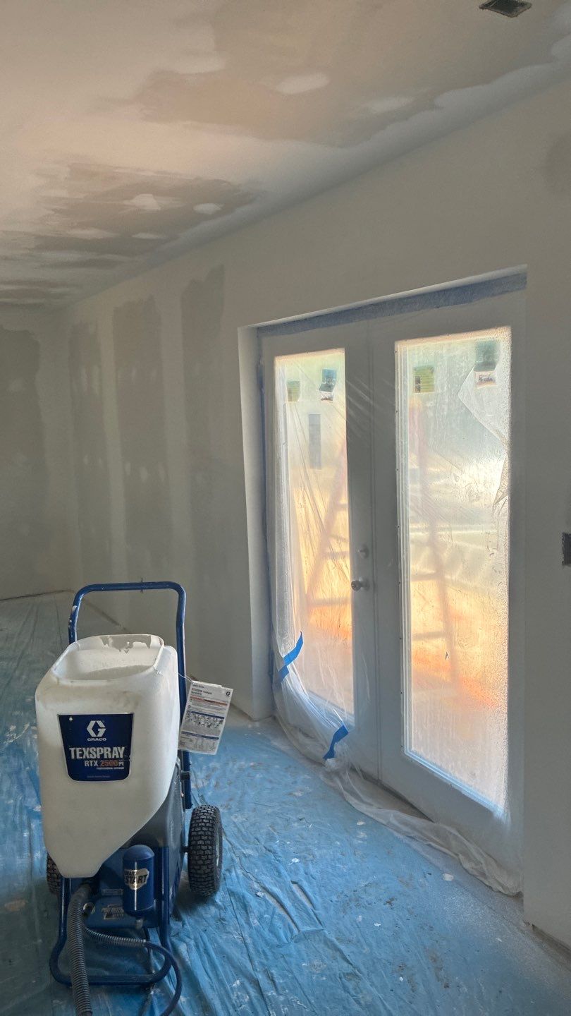 Texture sprayer and protected French doors