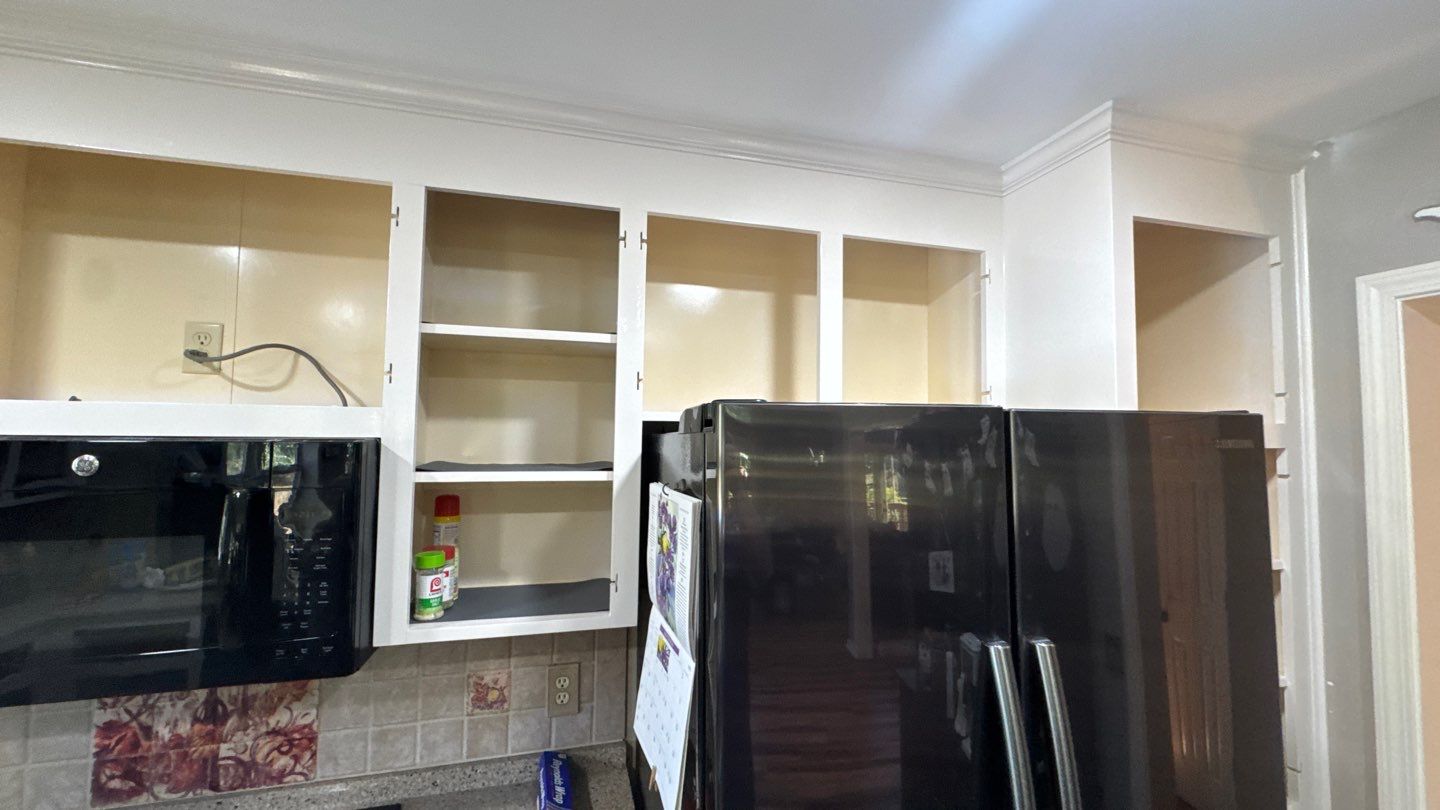 Upper kitchen cabinets during work